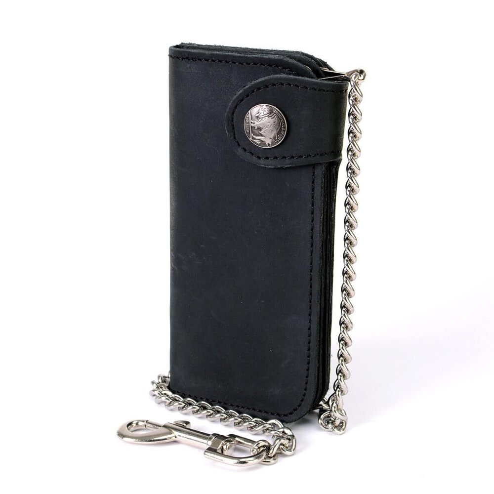 2866 Leather Bi-Fold Biker Wallets w/Anti-Theft Stainless Steel Chain - 6